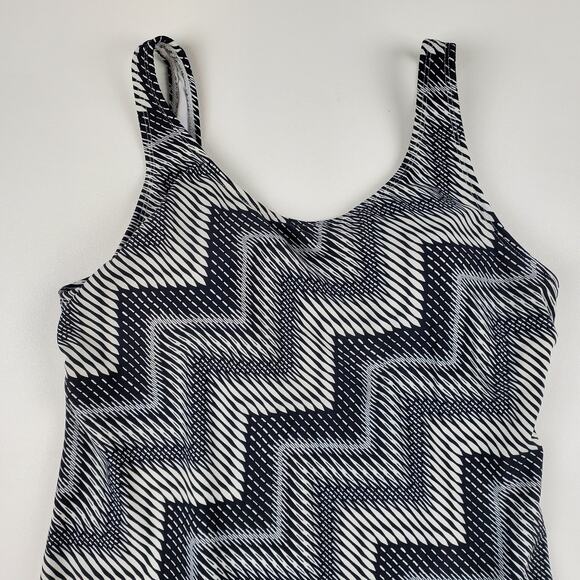 Catalina Swim One Piece Swimsuit Padded Support Bra Black Chevron Pattern Large - Picture 2 of 8